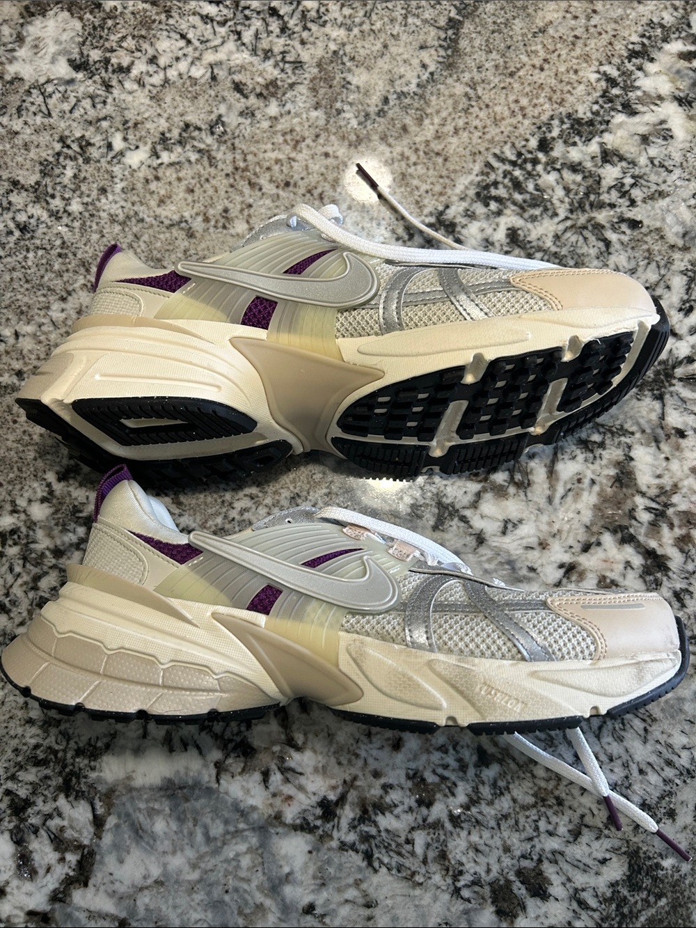 Nike Women's Cream and Purple Athletic Sneakers - Picture 2 of 4